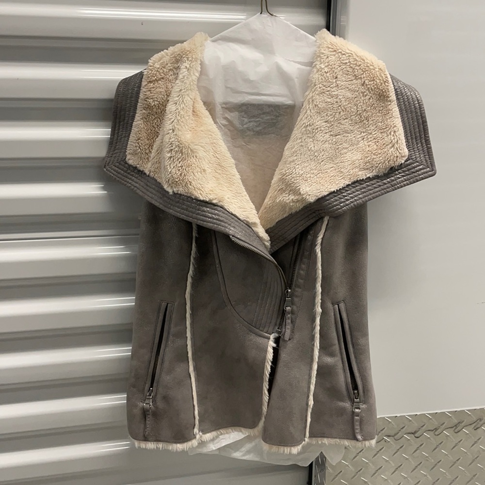 Women's Gray and Cream Shearling Jacket